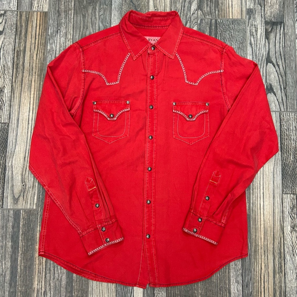 Ryan Michael Red Western Snap Button Down Shirt S… - image 1